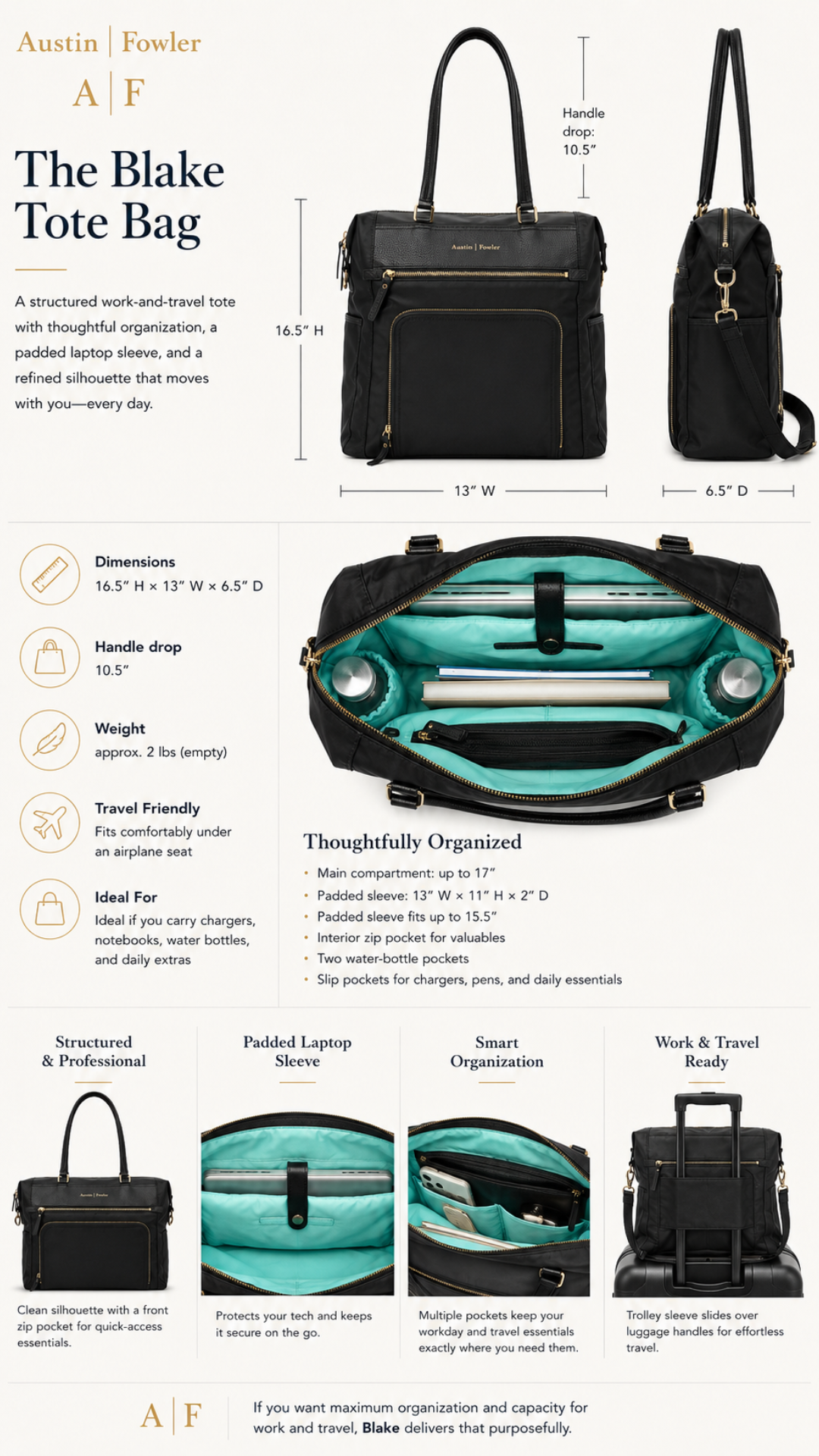 The Blake Professional Tote - Premium Work & Travel Bag
