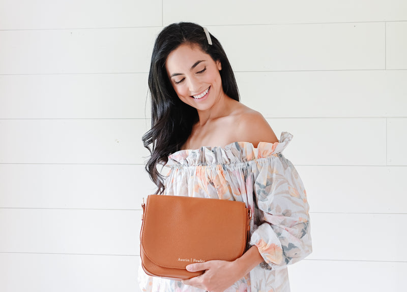 leather handbag women saddle style purse full grain leather tan